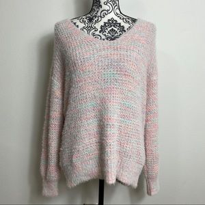 Moral Fiber Pastel Eyelash Slouchy Sweater Open Back NWT XL